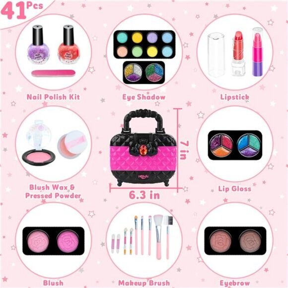 41 Pcs Kids Makeup Toy Kit for Girls, Washable Makeup Set w/ Real Cosmetic Case - Picture 2 of 6